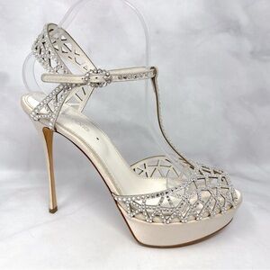 NEW Sergio Rossi Tresor Swarovski Crystal Rhinestone Silk Satin Platform Heel 40